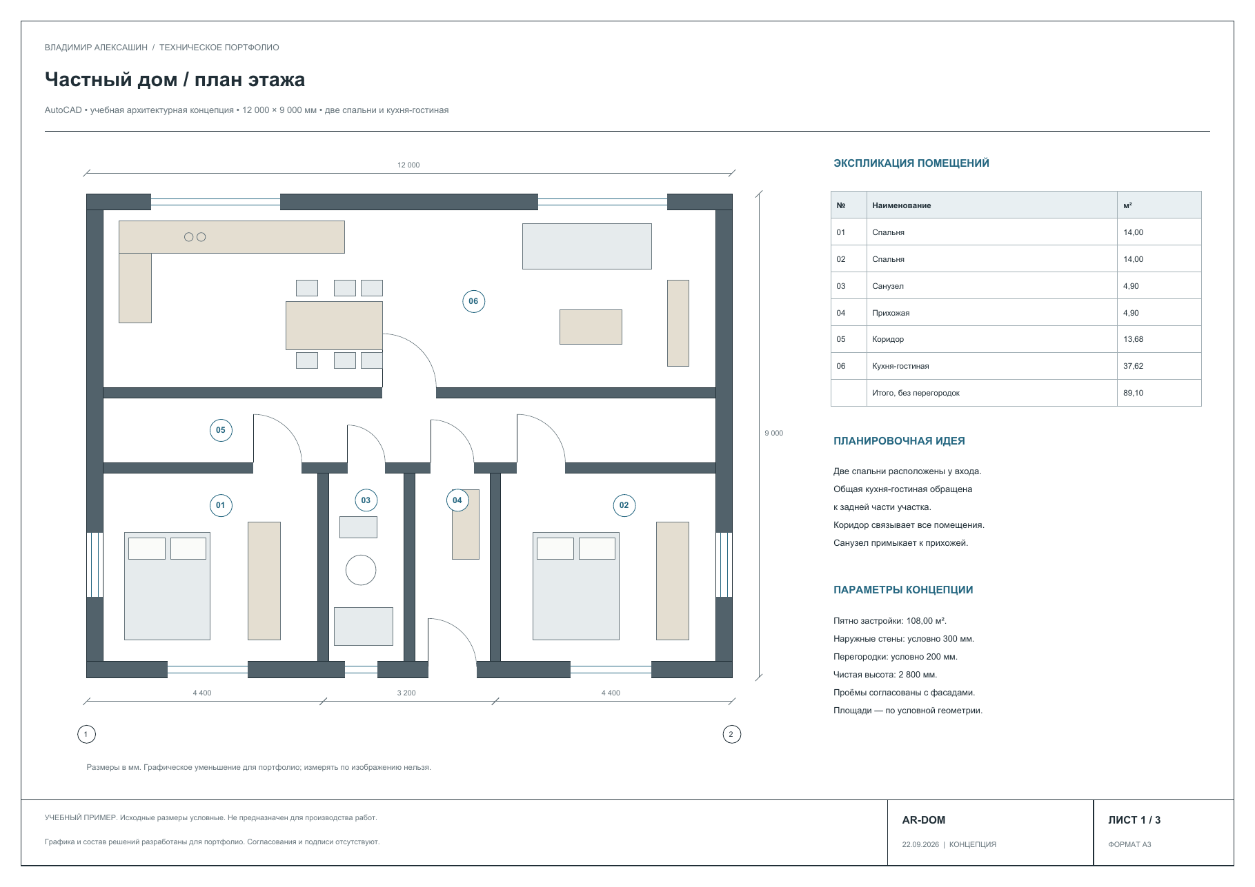 Частный дом 12 × 9 м: план, фасады и разрез в AutoCAD