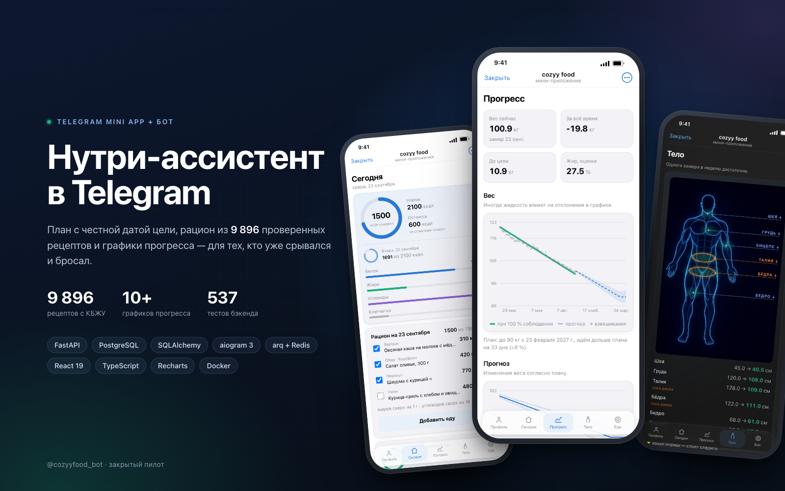 Нутри-ассистент в Telegram: Mini App и бот для похудения с подбором рациона из 9 896 рецептов и графиками прогресса