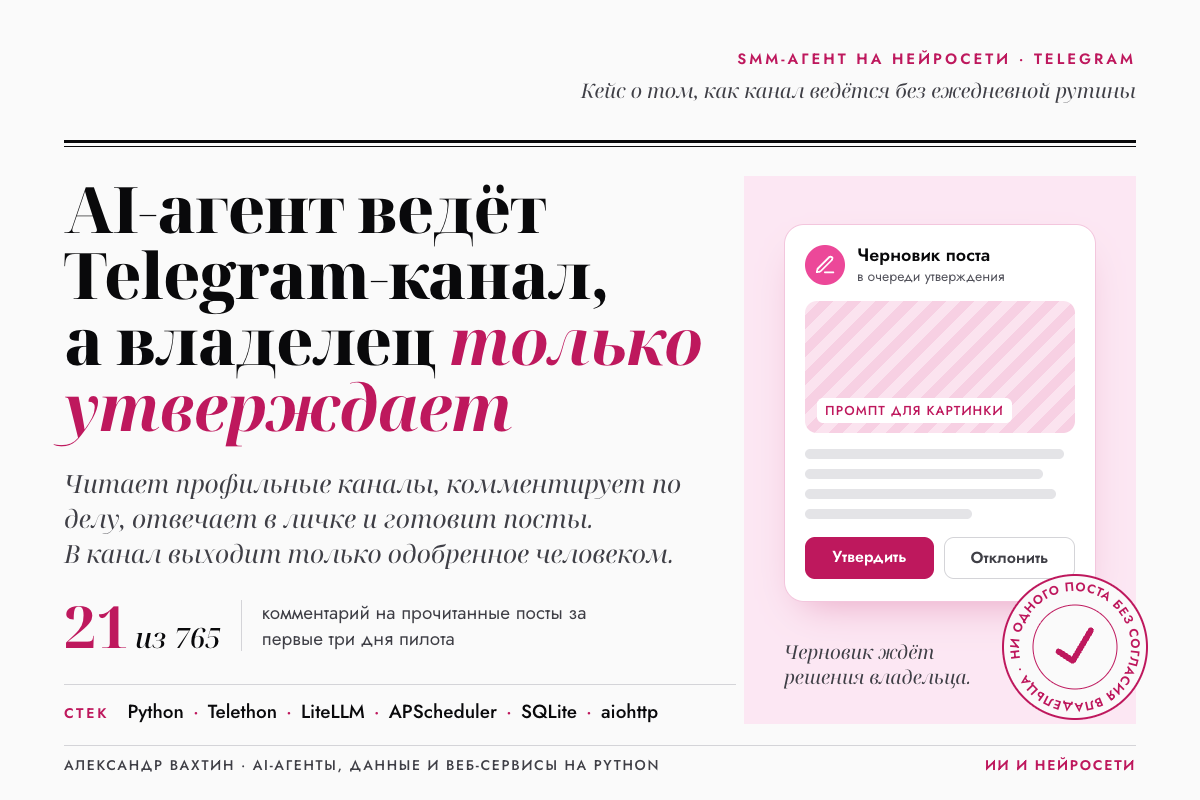 AI-агент ведёт Telegram-канал, а владелец только утверждает