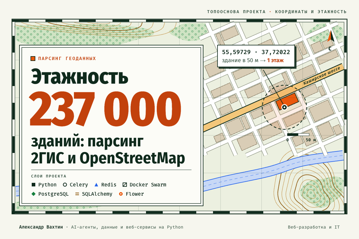 Этажность 237 000 зданий: парсинг 2ГИС и OpenStreetMap