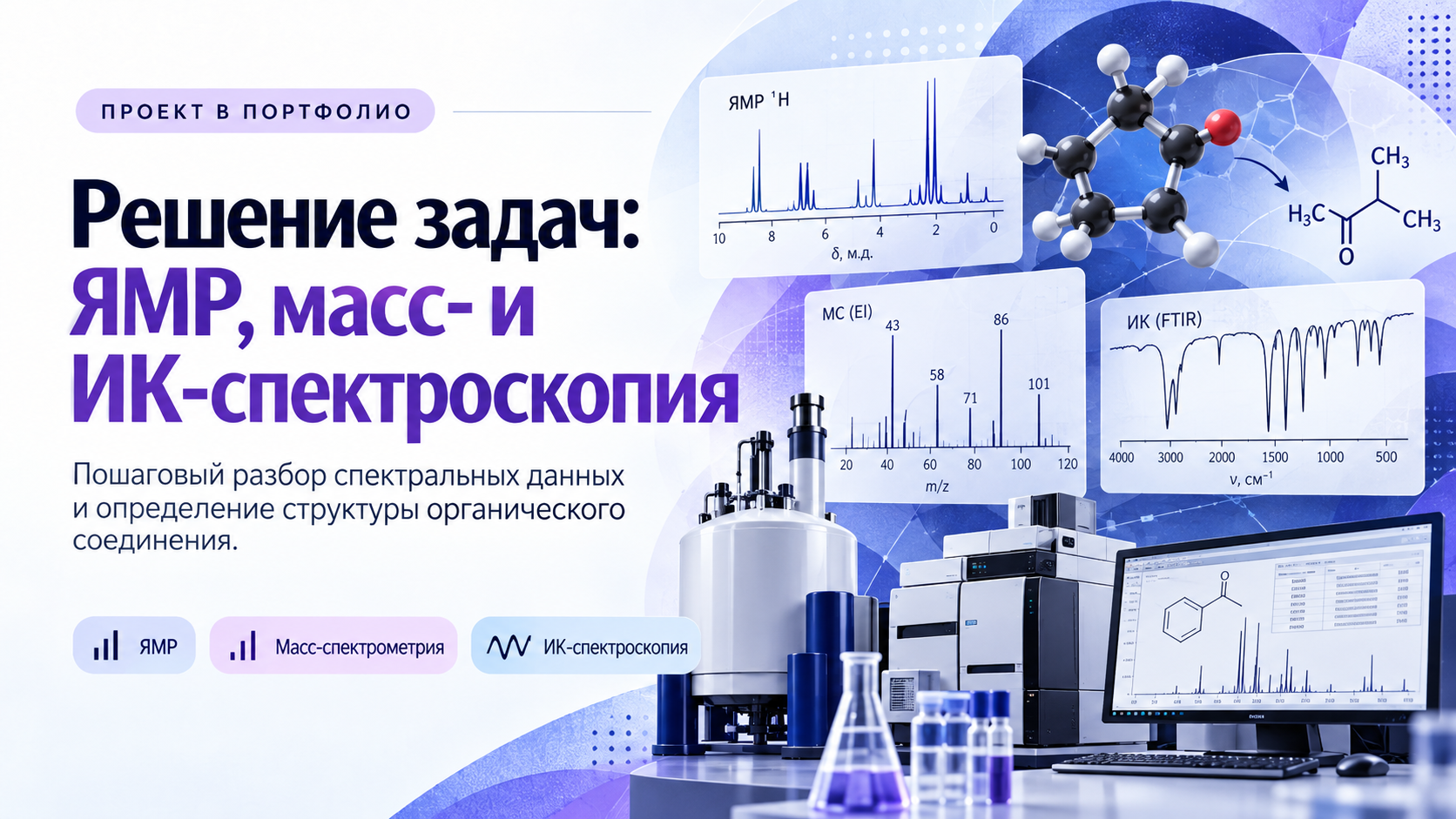 Решение задач: ЯМР, масс- и ИК-спектроскопия