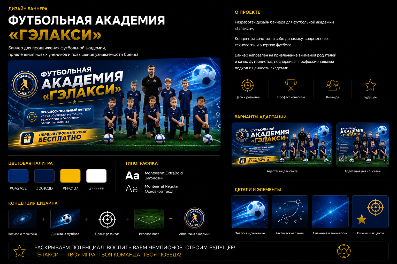 Дизайн рекламного баннера для футбольной академии «Гэлакси»