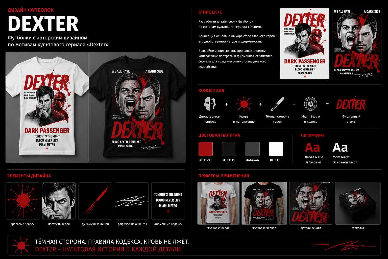 Авторский дизайн серии футболок по мотивам сериала «Dexter»