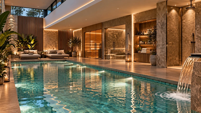 Дизайн SPA-зоны с бассейном в частном доме
