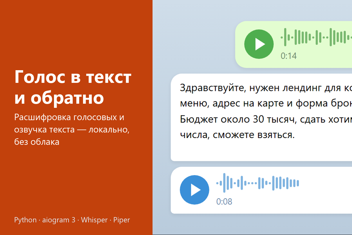 Голосовой Telegram-бот: расшифровка голосовых в текст и озвучка текста — возрождение заброшенного проекта, работает локально без облака