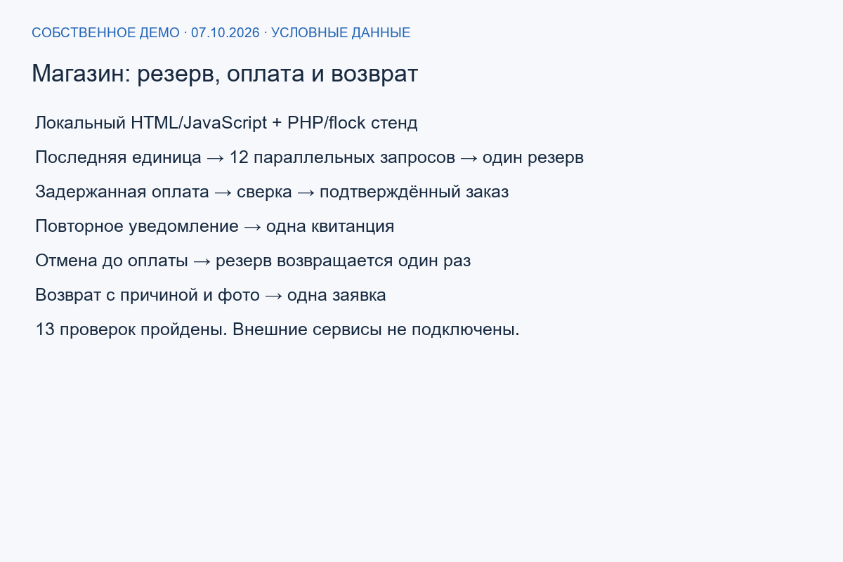 Демо магазина: резерв, оплата и возврат