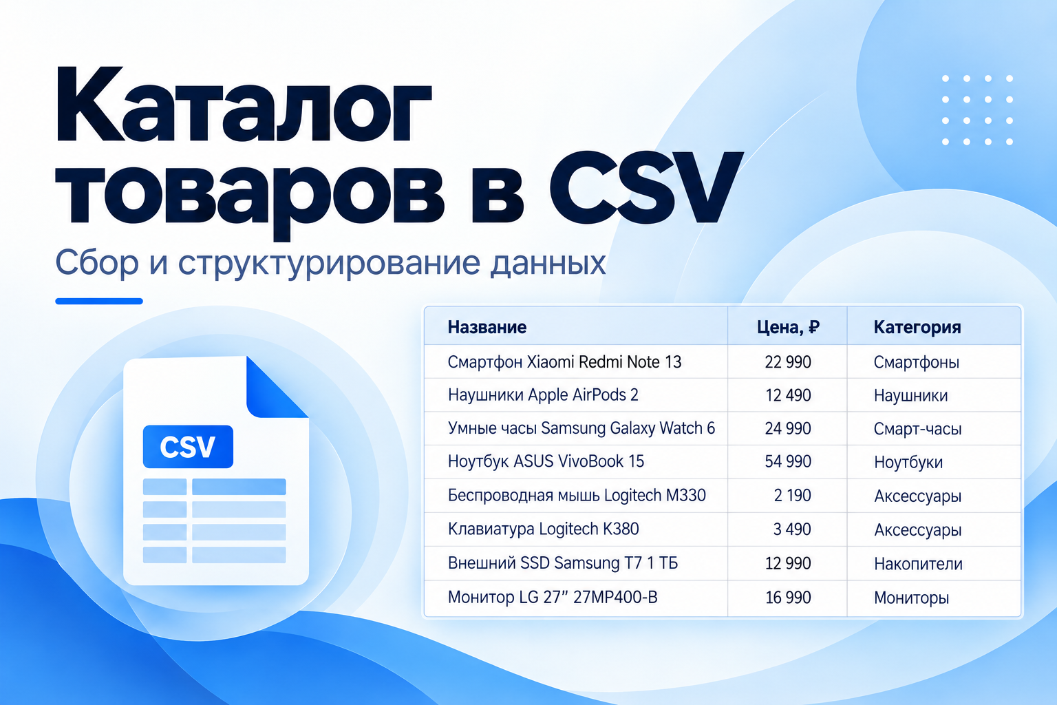 Каталог товаров и выгрузка CSV на Python