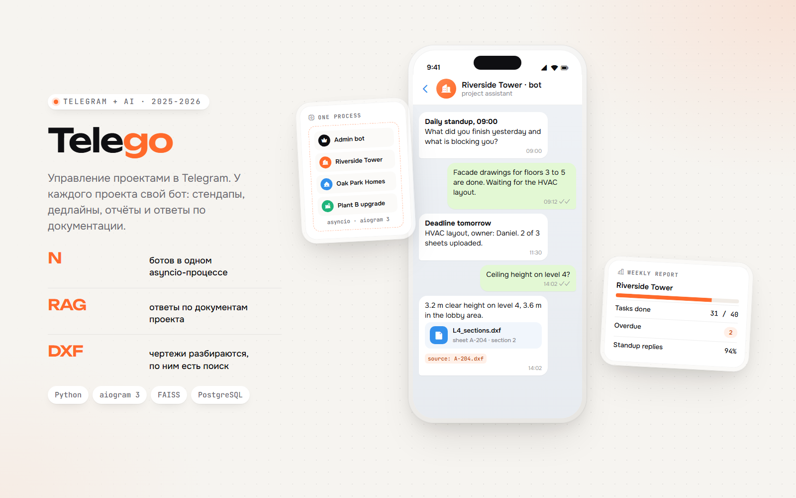 Telego: управление проектами в Telegram с AI-ответами по документации