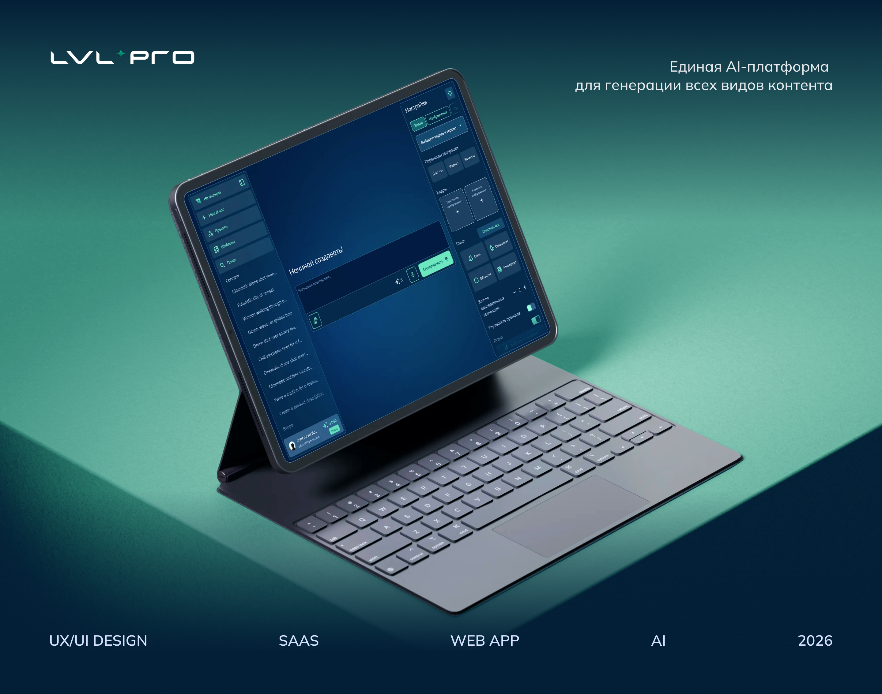 Дизайн Saas сервиса. LVLPRO — единая AI-платформа для генерации контента