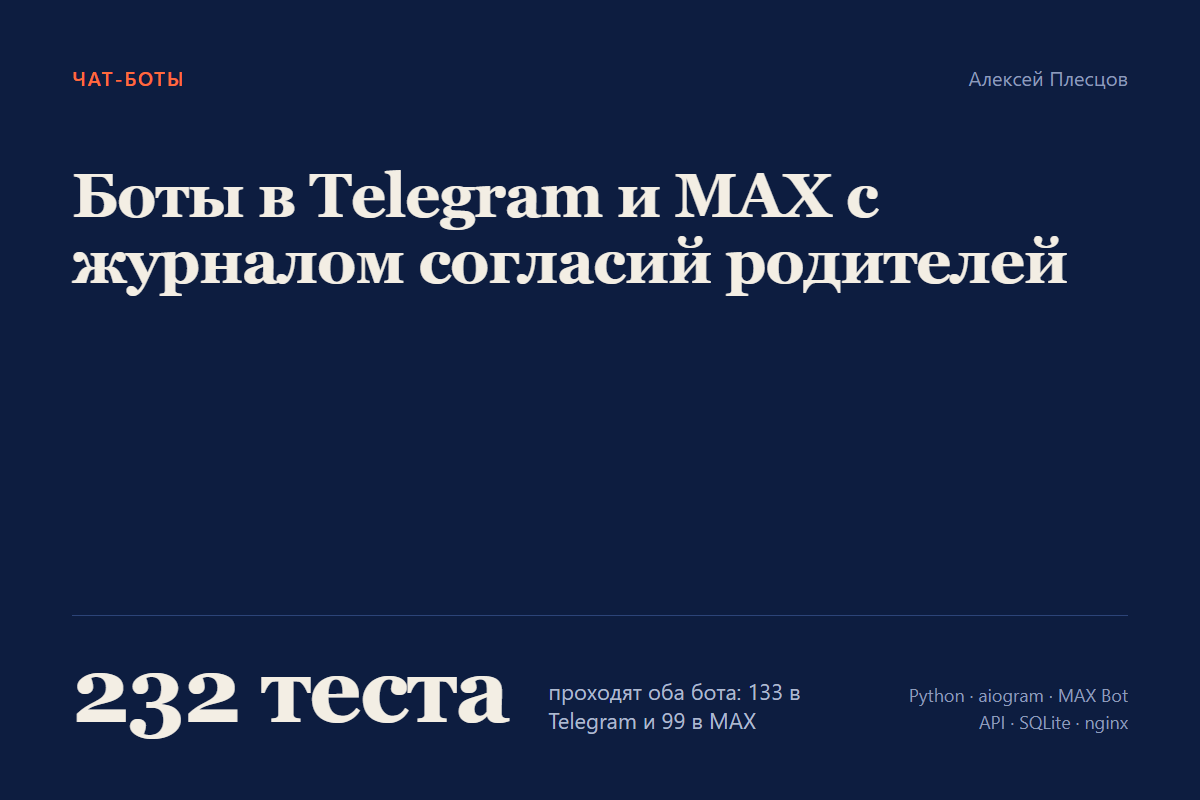 Боты в Telegram и MAX для сети детских клубов: обращения родителей и журнал согласий