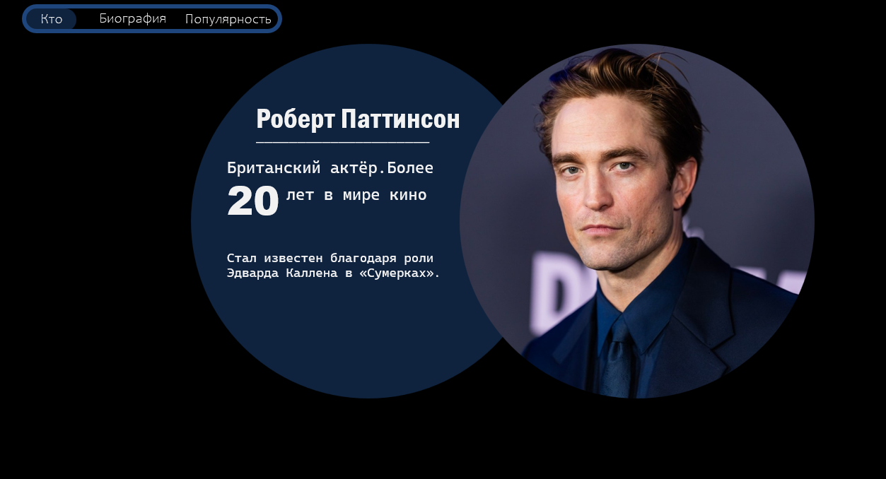 Анимированная презентация-пример для портфолио на тему "Роберт Паттинсон"