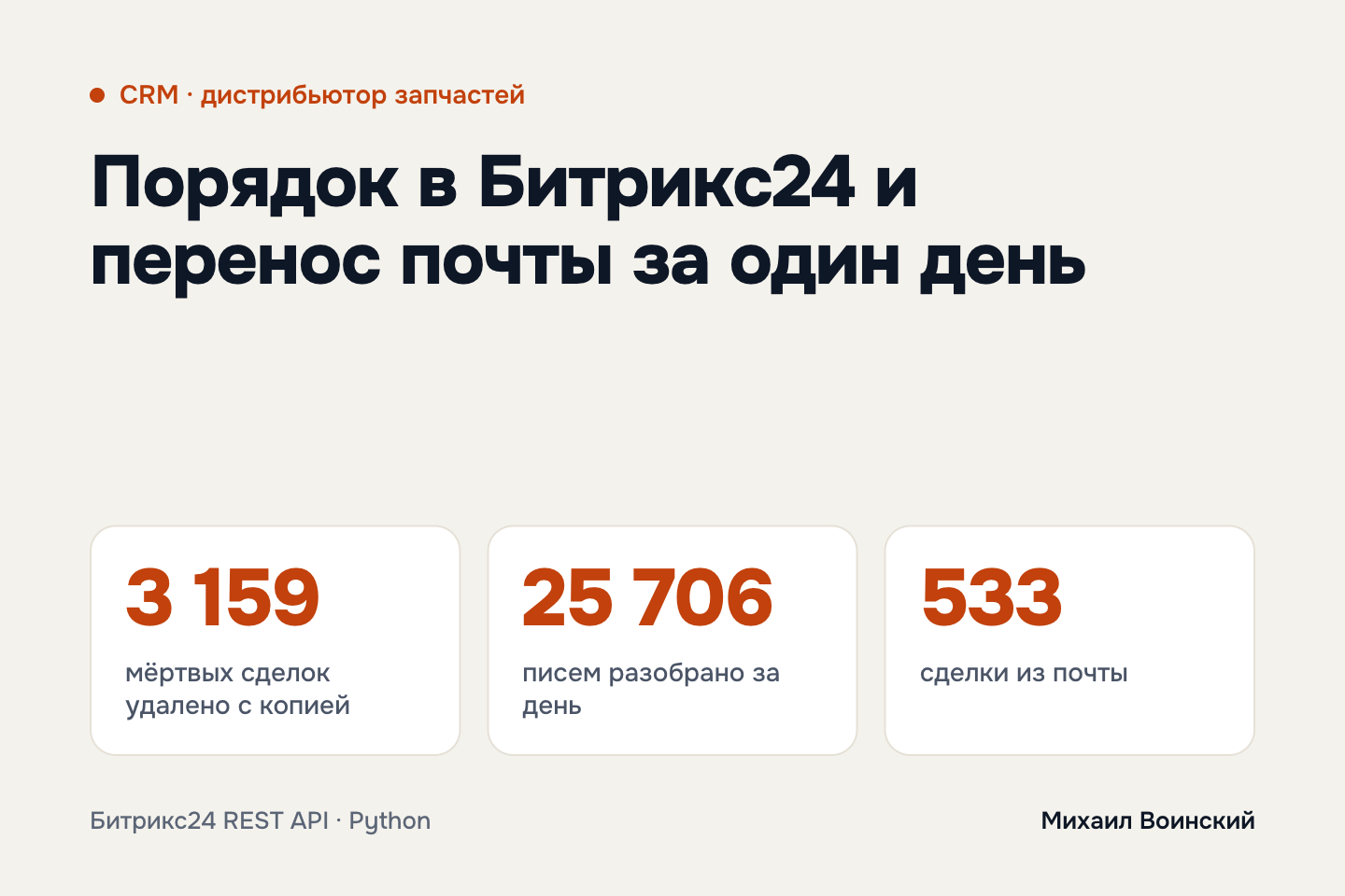 Чистка CRM Битрикс24 на тысячи записей и перенос почты ушедшего менеджера в сделки за один день