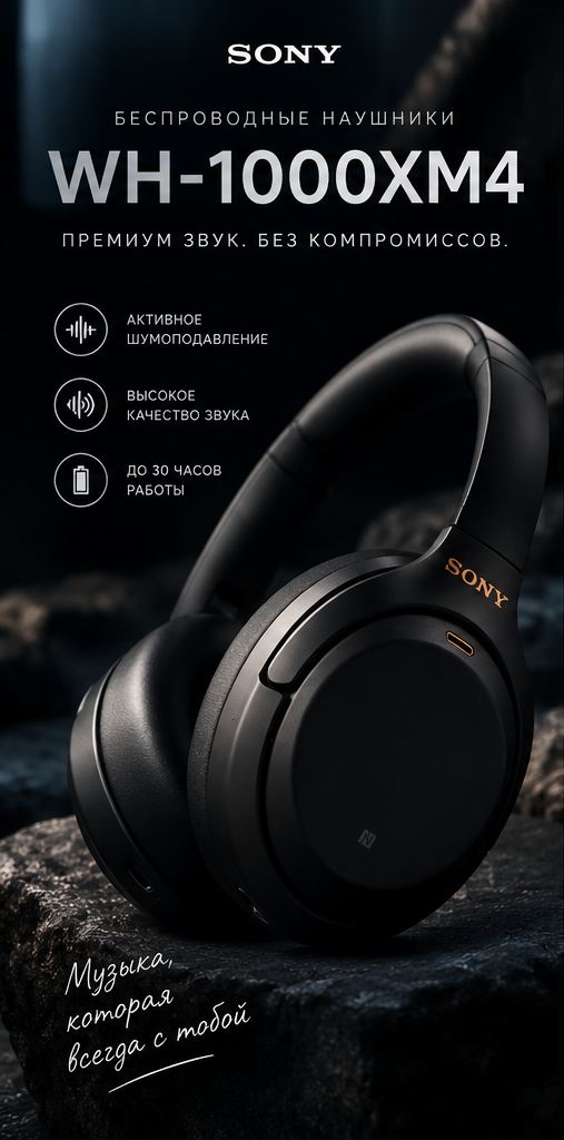 Концепт дизайна карточек для Sony WH-1000XM4