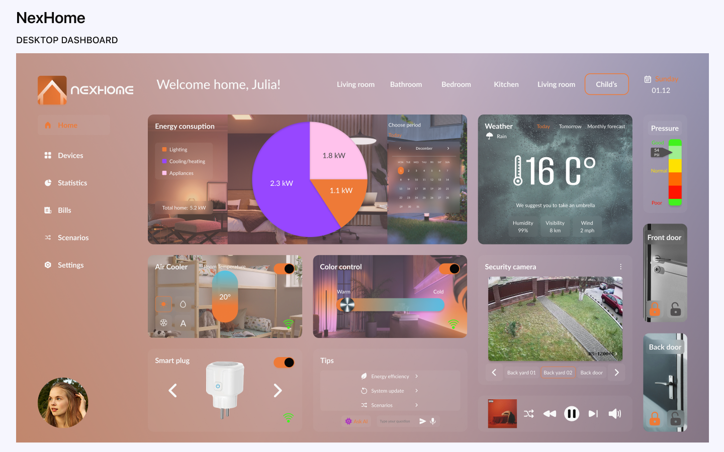 NexHome — дизайн интерфейса панели управления умным домом