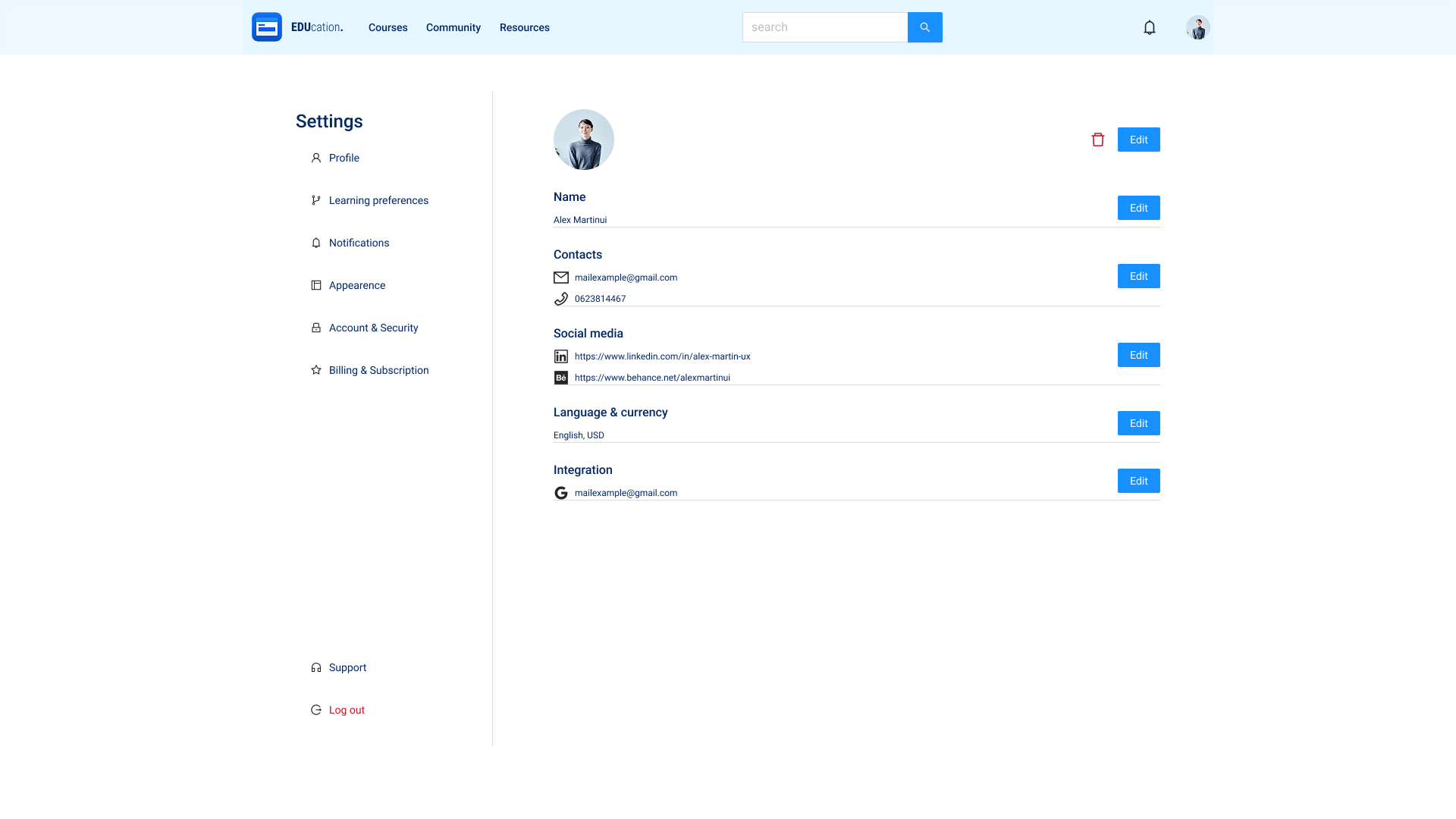 EDUcation — Settings & Preferences