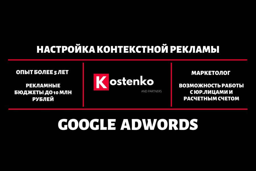 Настройка Google AdWords + 2 недели Оптимизации и Ведения в подарок 10 000 руб.  за 5 дней.. ИП Костенко Максим Александрович (Костенко и Партнёры)