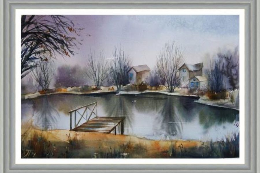 Продаю: Картина акварелью Ноябрьское озеро