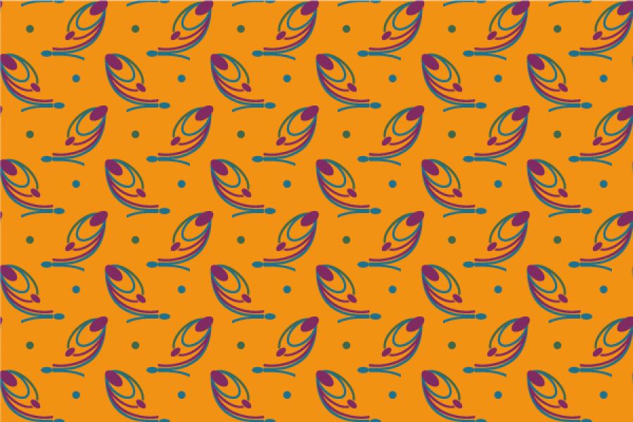 Продаю: Ягоды. Разноцветный стилизованный рисунок на оранжевом фоне.