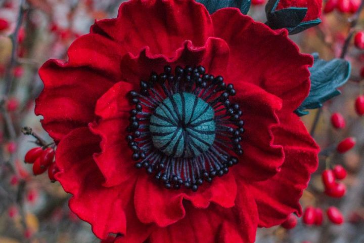 Брошь-мак из натуральной кожи - 1391288