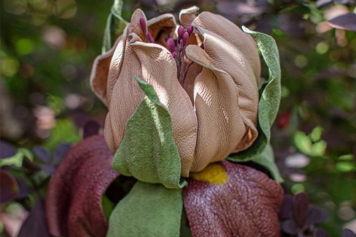 Брошь-ирис из кожи, ручной работы - 1391292