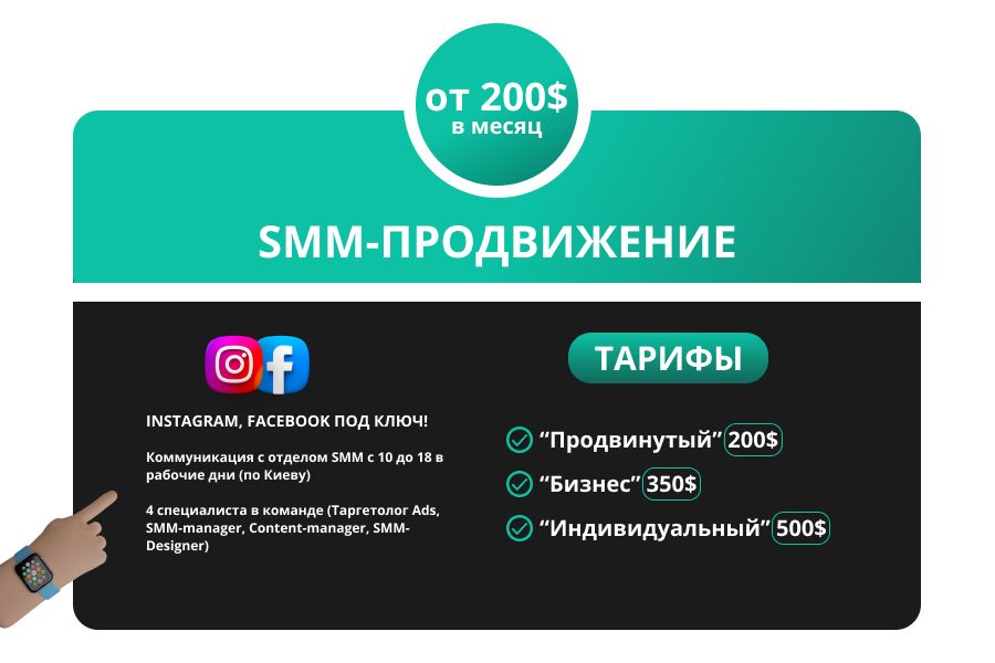 Facebook, Тариф "Продажи" 500 $ ( входит рекламный бюджет 150$ ) 41 000 руб. за 30 дней.
