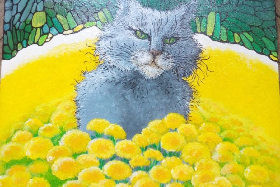 Продаю: "Кот в одуванчиках" картина -   товар id:7623