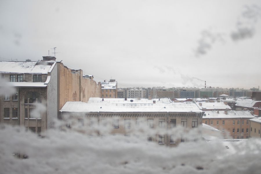 Продаю: Вид из заснеженного окна на крыши Санкт-Петербурга -   товар id:8973