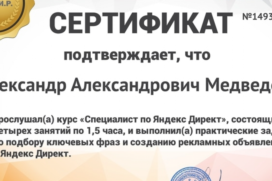 Настройка контекстной рекламы в Яндекс 5 000 руб. за 7 дней.. Медведев ...