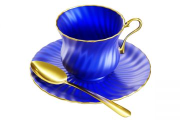 Чашка с блюдцем и ложкой на прозрачном фоне