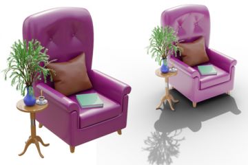 Кресло на прозрачном фоне с тенью и без тени