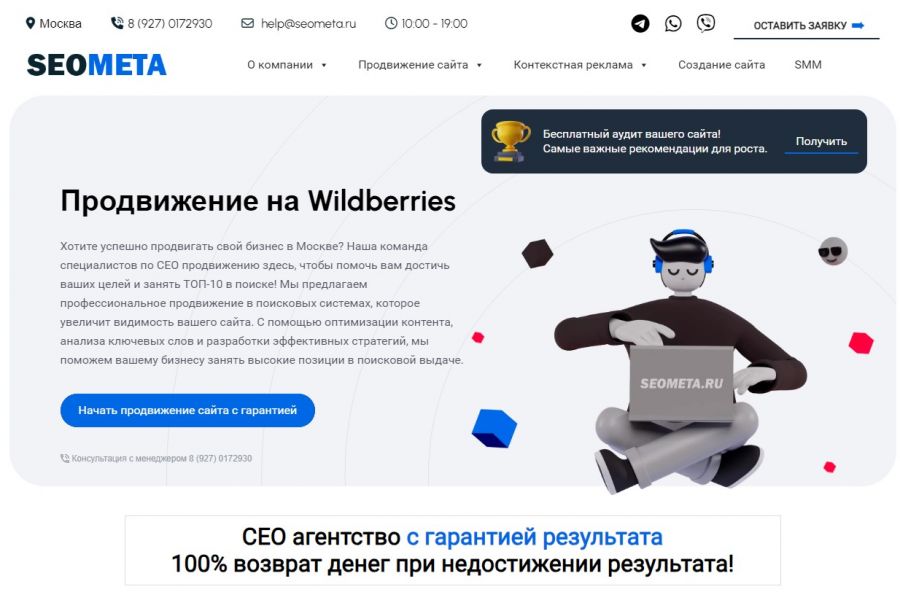 Продвижение на маркетплейсах Ozon, Wildberries, Яндекс Маркет 5 000 руб.  за 30 дней.. SEOMETA