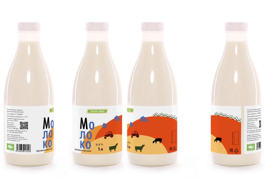 Продаю: Этикетка с полной маркировкой на бутылку молока, логотип фермерских продуктов -   товар id:11799