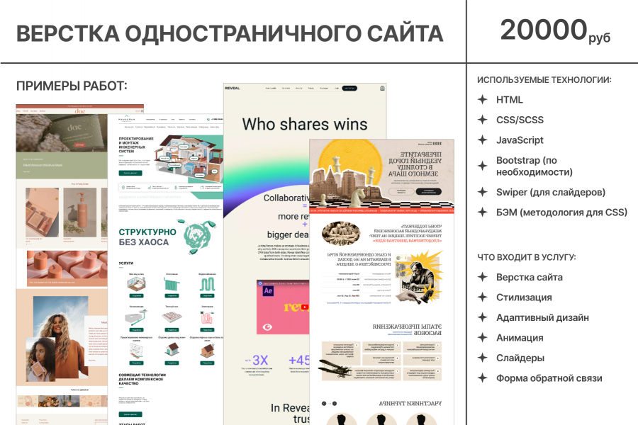 Верстка одностраничного сайта (LandingPage) 20 000 руб.  за 3 дня.. Екатерина Сафонова