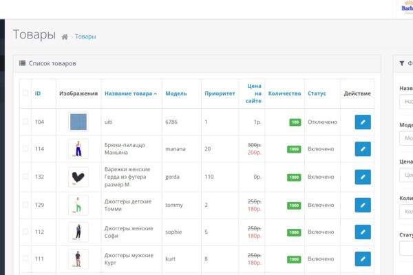Наполнение сайта на OpenCart