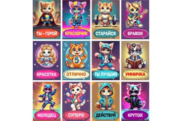 Дизайн наклеек для детей с котиками