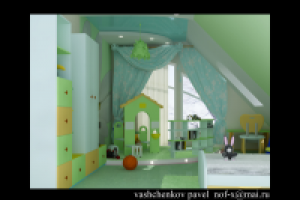 Дизайн детской комнаты в мансардном этаже загородного дома