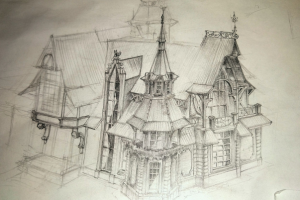 эскиз усадьбы в готическом стиле