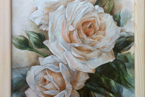 Розы (в рамке). Акв. бумага, цв. графика.