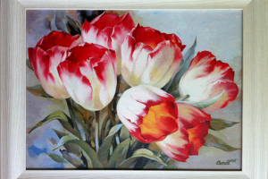 Тюльпаны (в рамке). Холст, акрил.