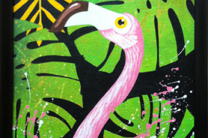 Фламинго (в рамке). Холст, акрил.