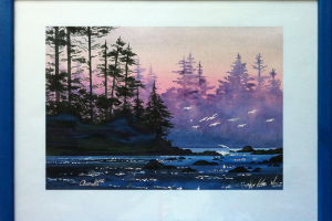 Бирюзовый пейзаж (в рамке). Акв. бумага, акварель.