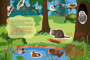 разворот обучающей книги с наклейками