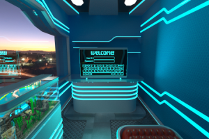 Футуристическая комната с аквариумом