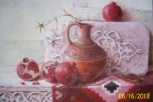 Натюрморт с камнем и гранатами