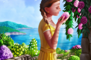 рисунок Девушка на прогулке летом