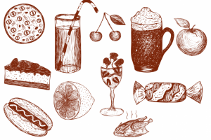 векторный набор еда контуры