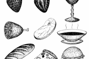 векторный набор еда контуры