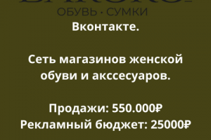 Продажи на 550 000 руб для магазина женской обуви
