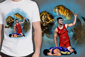 Принт для белой футболки с борцами