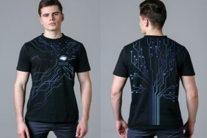 Разработка корпоративного принта на чёрной футболке